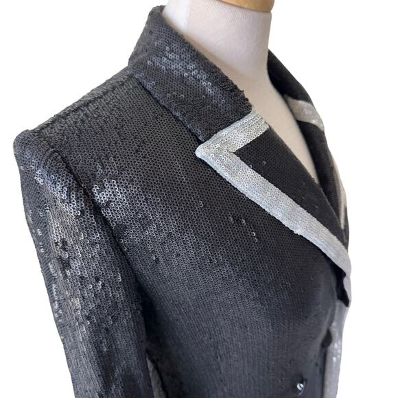 L'AGENCE Marlowe Sequined Trimmed Long Coat Black Silver Size 4 - Picture 7 of 13
